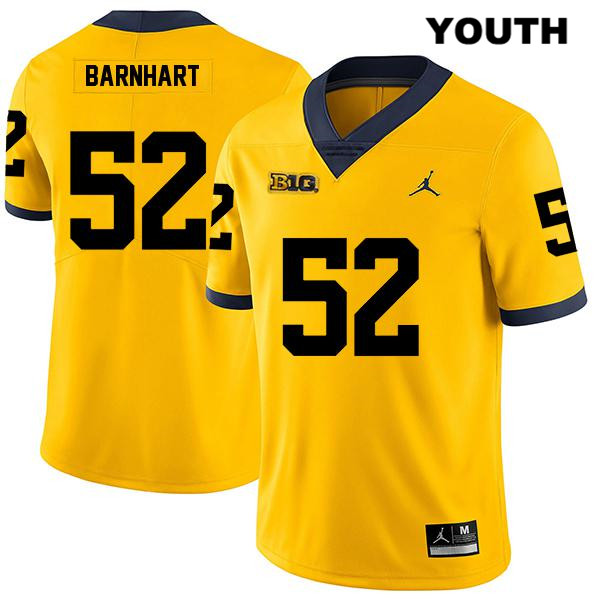 Youth NCAA Michigan Wolverines Karsen Barnhart #52 Yellow Jordan Brand Authentic Stitched Legend Football College Jersey MH25U88QG